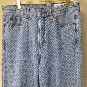 rag & bone Medium Indigo Tweed Logan 100% Cotton Wide Leg Textured Jeans Mended